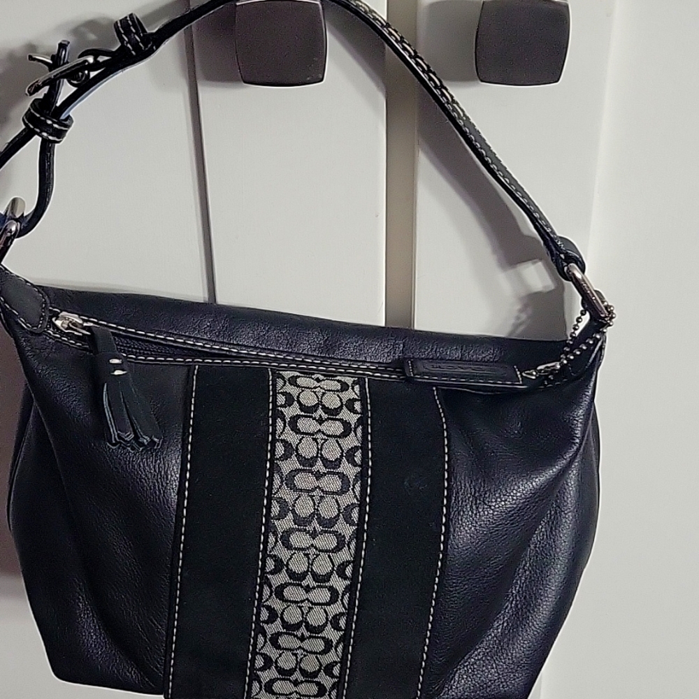 Coach demi mini black leather & student signature bag.